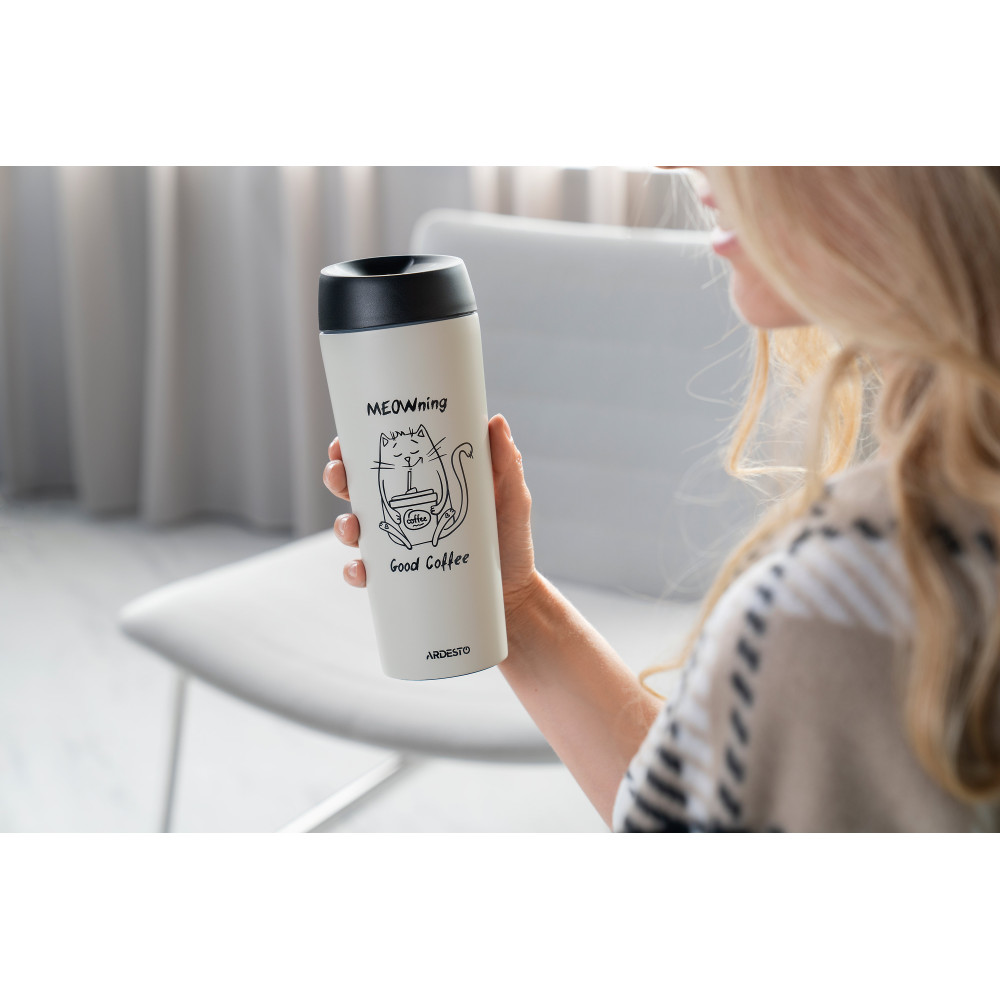Термокухоль Ardesto Coffee Time Meowning 450 мл Бежева AR2645WC