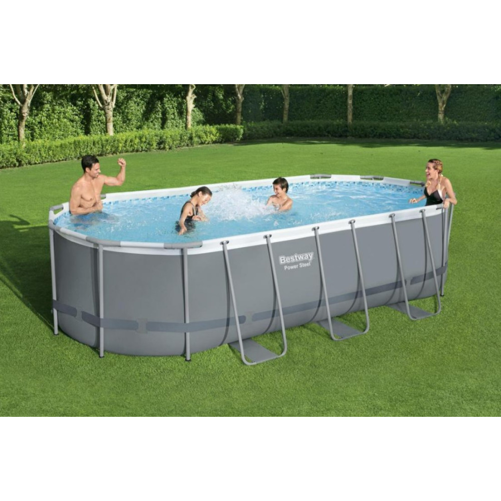 Басейн каркасний овальний 12 в 1 Bestway 56710 Power Steel 549 x 274 см сірий (6942138954579)