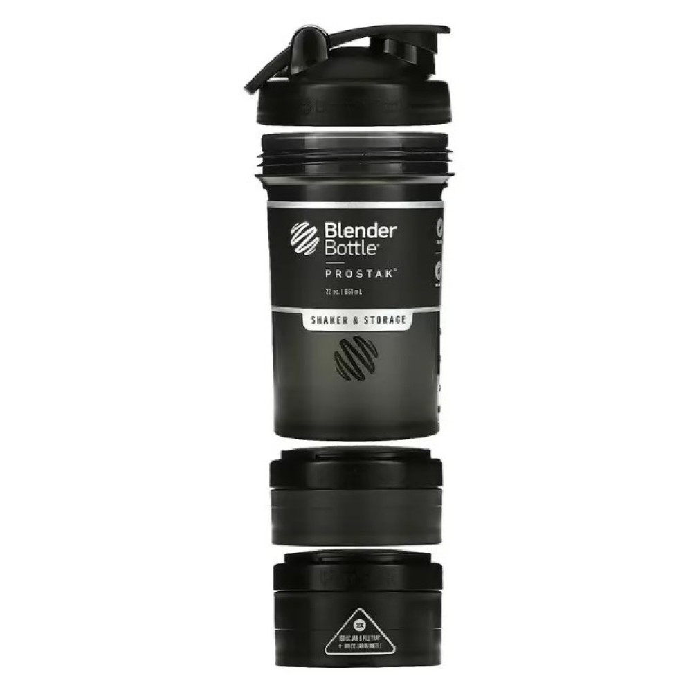 Шейкер спортивний BlenderBottle ProStak 22oz/650 мл з 2-ма контейнерами Black (PS 22oz Black/Black)