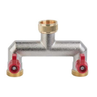 Распределитель Bradas BRASS латунный никелированный с внутренней резьбой 3/4", 2 шаровых крана наружная резьба 3/4" BR-3034