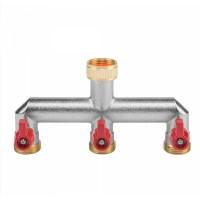Распределитель Bradas BRASS латунный никелированный с внутренней резьбой 3/4", 3 шаровых крана наружная резьба 3/4" BR-3134