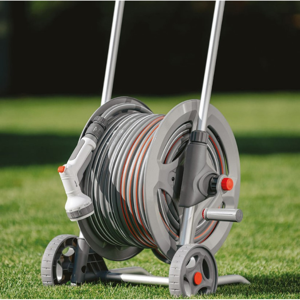 Металлическая тележка со шлангом Bradas WHITE LINE 1/2" 20 м и аксессуарами комплект для полива SILVER PRO SET (WL-AG33320SET1)