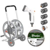 Металлическая тележка со шлангом Bradas WHITE LINE 1/2" 30 м и аксессуарами комплект для полива SILVER PRO SET (WL-AG33330SET1)