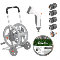 Металлическая тележка со шлангом Bradas WHITE LINE 1/2" 30 м и аксессуарами комплект для полива SILVER PRO SET (WL-AG33330SET1)