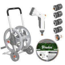 Металлическая тележка со шлангом Bradas WHITE LINE 1/2" 50 м и аксессуарами комплект для полива SILVER PRO SET (WL-AG33350SET1)
