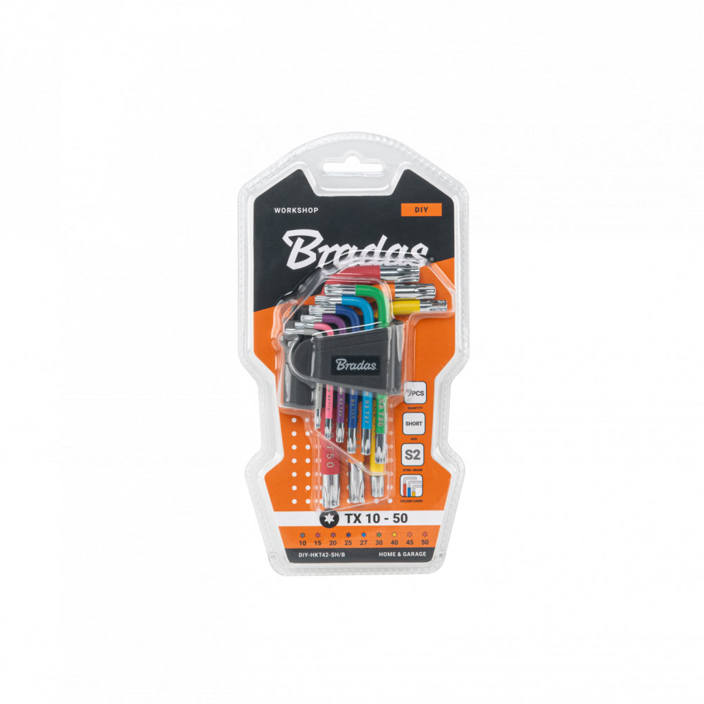Набір ключів Bradas TORX, TX 10-50 9 шт короткі (DIY-HKT42-SH/B)