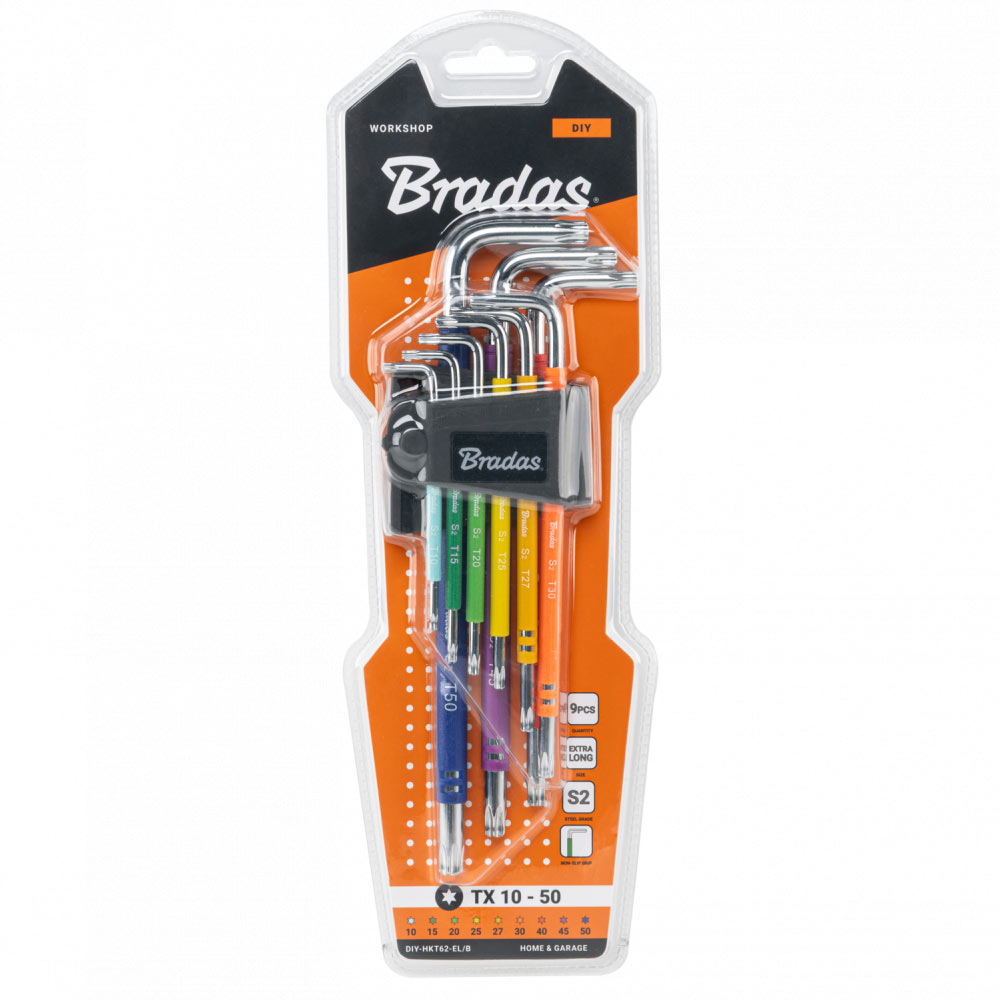 Набор ключей Bradas TORX TX 10-50 9 шт удлиненные (DIY-HKT62-EL/B)