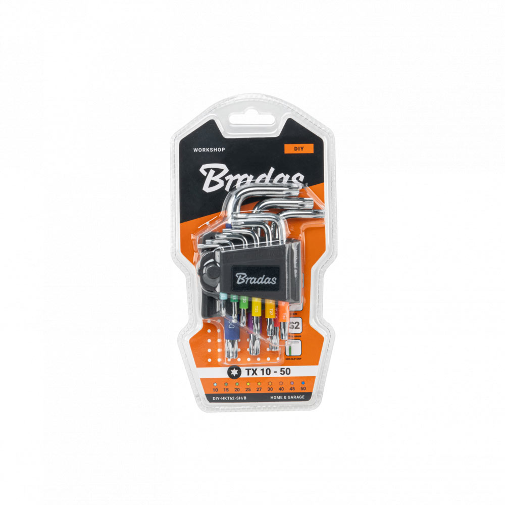 Набір ключів Bradas TORX TX 10-50 9 шт короткі (DIY-HKT62-SH/B)