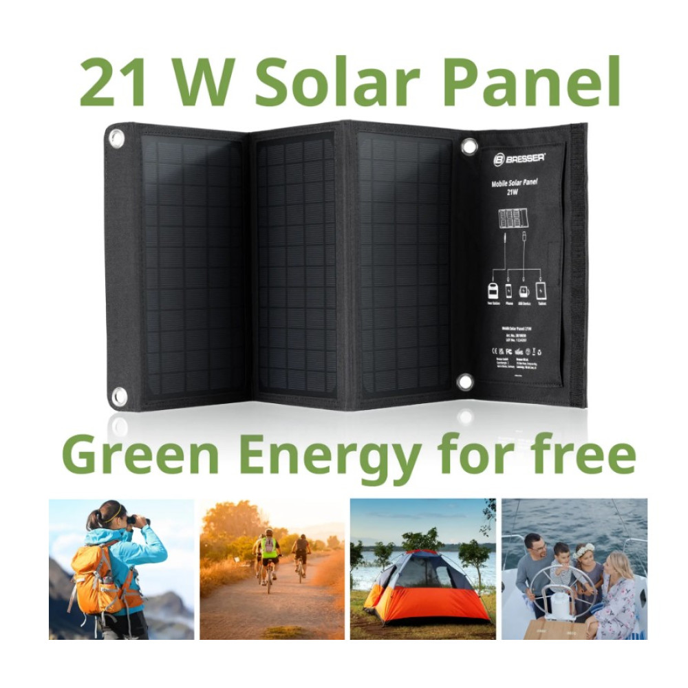 Портативний зарядний пристрій сонячна панель Bresser Mobile Solar Charger 21 Watt USB DC (3810030) 930148
