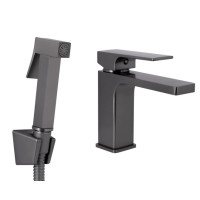 Змішувач для умивальника Qtap Gemini (з гігієнічним душем) Gunmetal Black PVD QTGEM272GMB45692