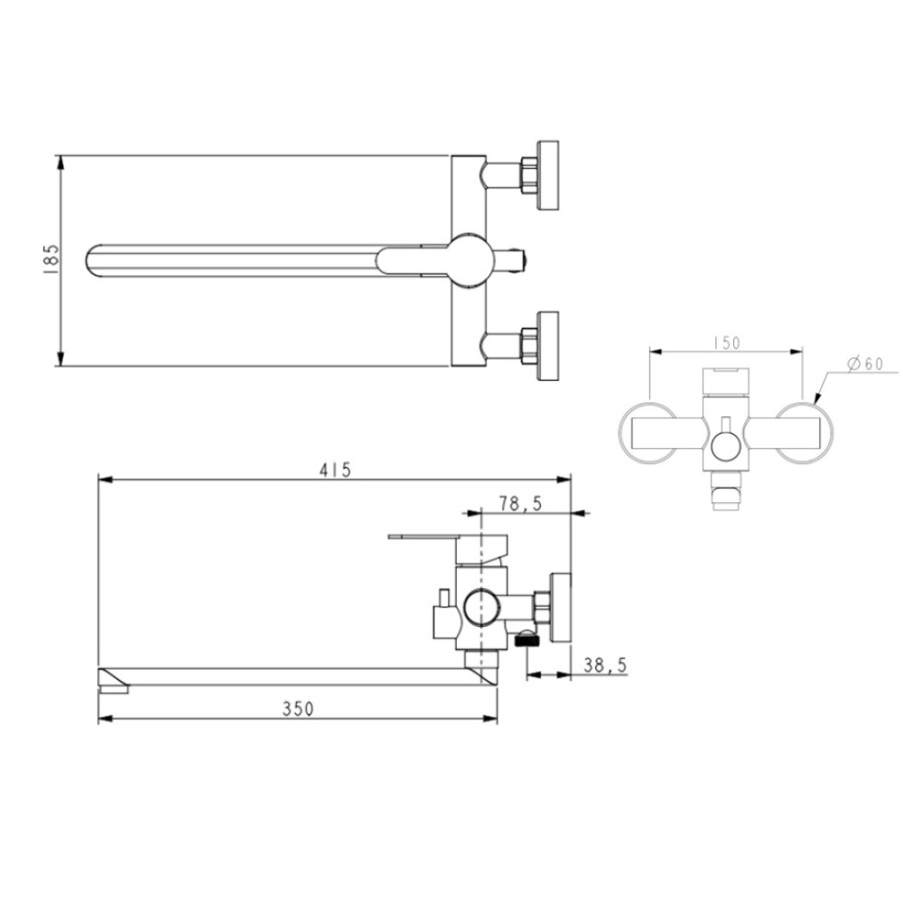 Змішувач для ванни Brinex Pure 005 Graphite BRIPUR005GRP