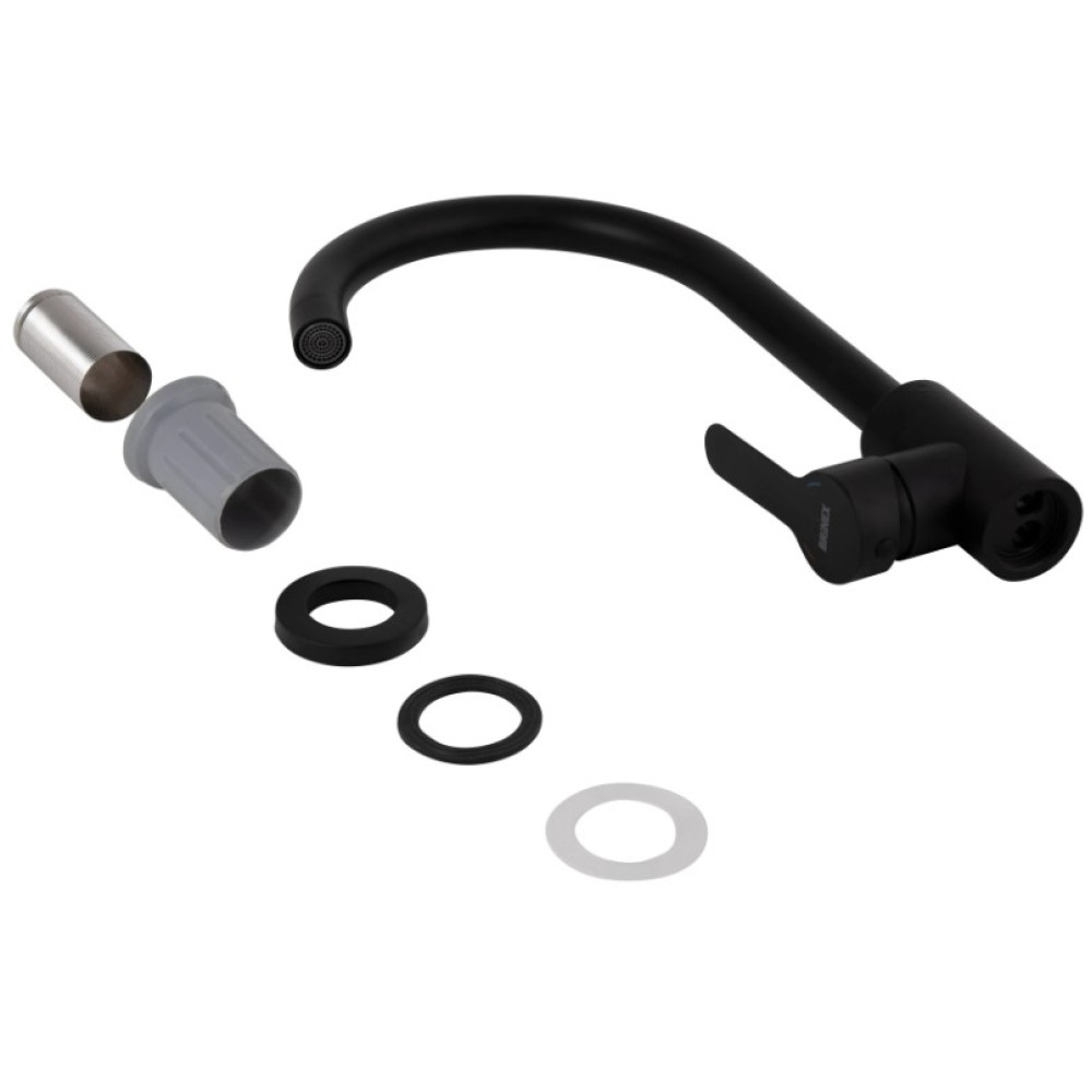 Змішувач для кухні Brinex Pure 015F U-образний Black Matt BRIPUR015FBLM