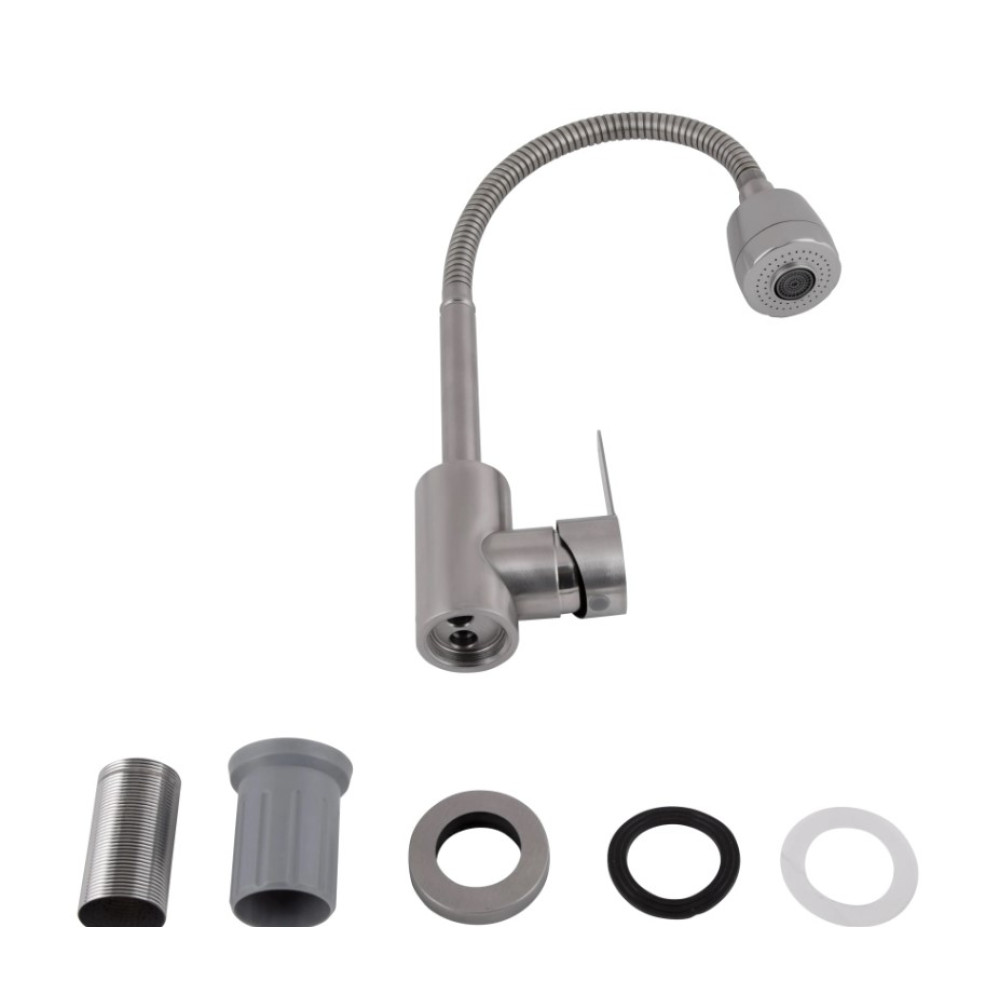 Змішувач для кухні Brinex Pure 015F41 з гнучким виливом Nickel BRIPUR015F41NKL