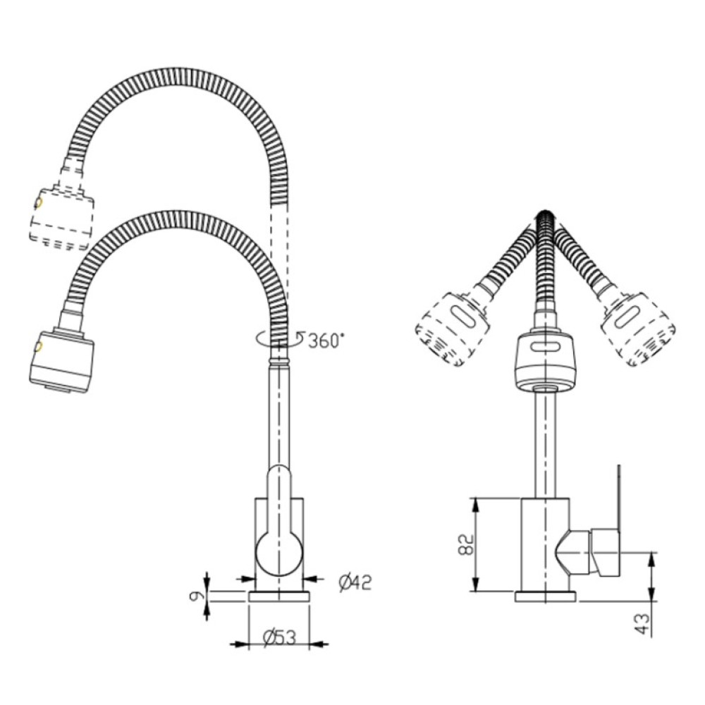 Змішувач для кухні Brinex Pure 015F41 з гнучким виливом Nickel BRIPUR015F41NKL