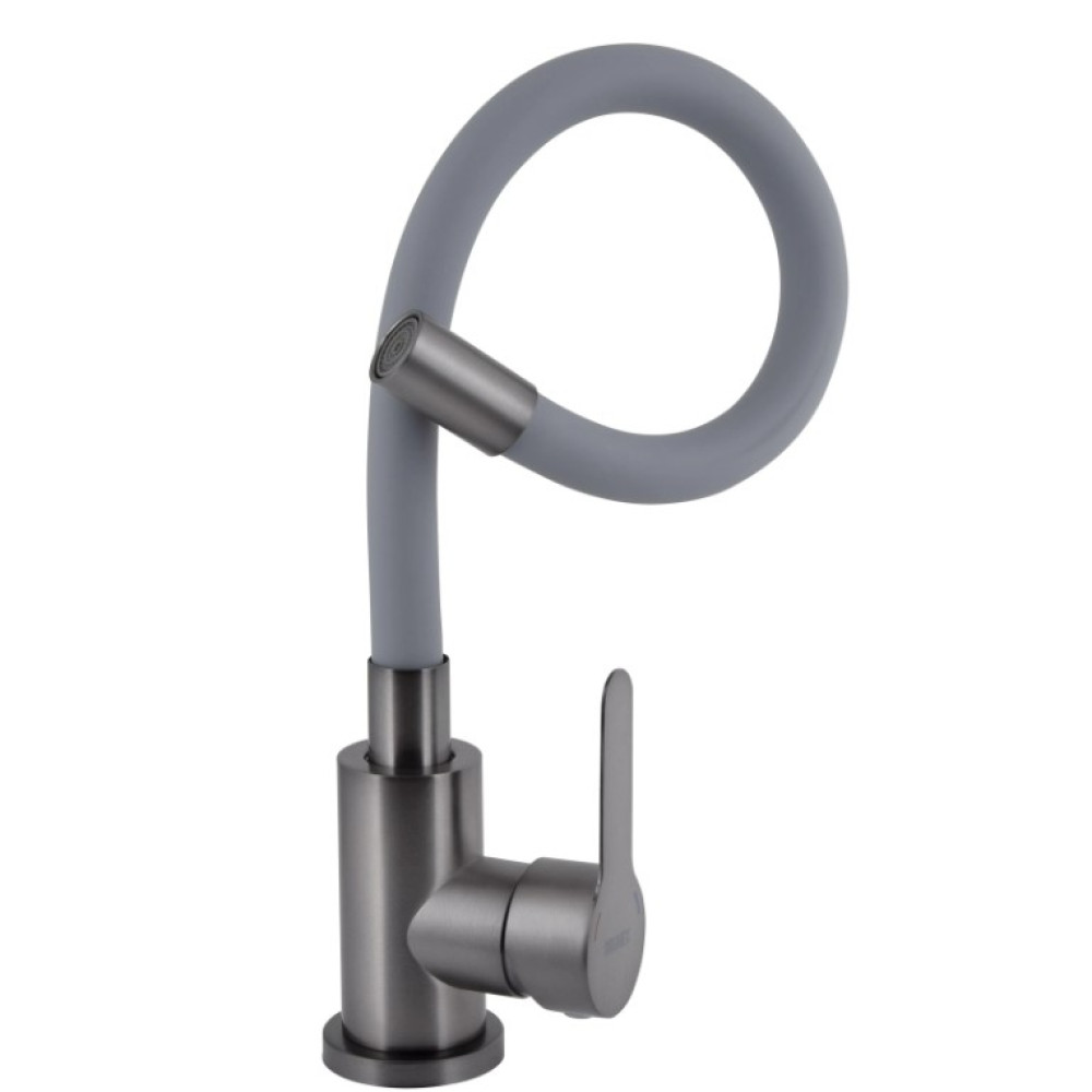 Змішувач для кухні Brinex Pure 015F3 з гнучким виливом Graphite/Grey BRIPUR015F3GRG
