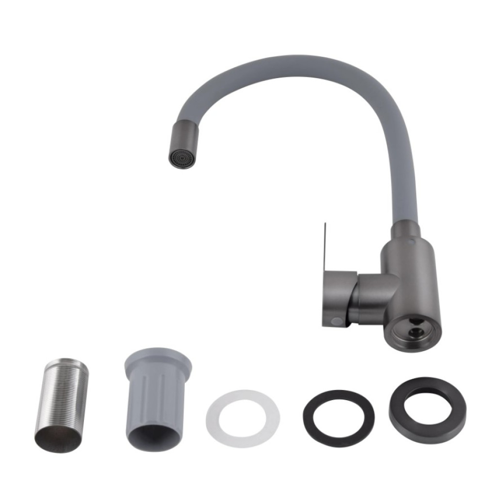 Змішувач для кухні Brinex Pure 015F3 з гнучким виливом Graphite/Grey BRIPUR015F3GRG