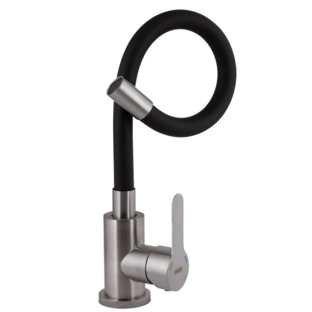 Змішувач для кухні Brinex Pure 015F3 з гнучким виливом Nickel/Black BRIPUR015F3NKB