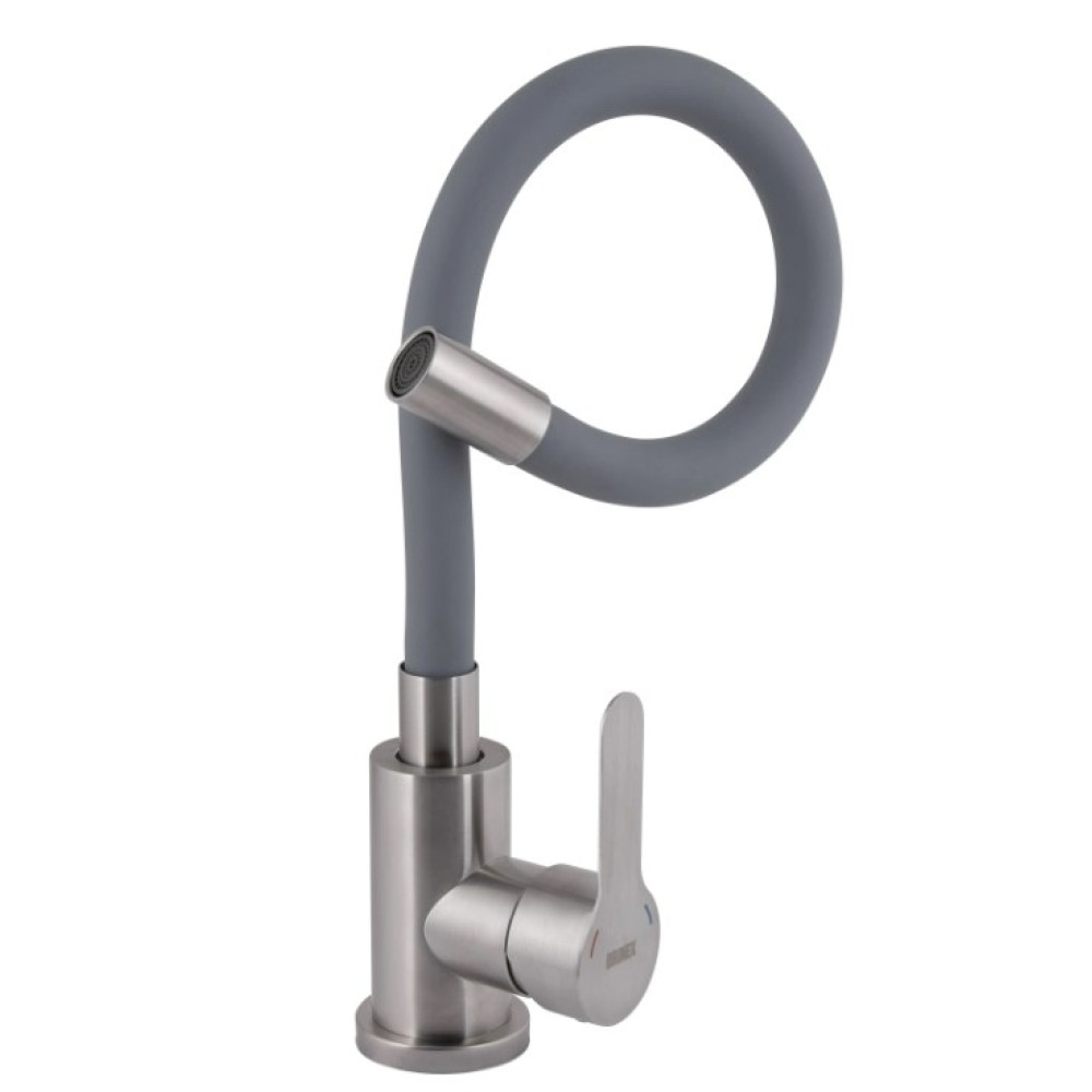 Змішувач для кухні Brinex Pure 015F3 з гнучким виливом Nickel/Grey BRIPUR015F3NKG