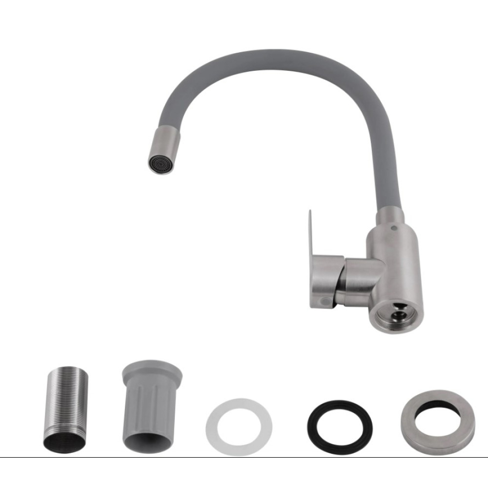Змішувач для кухні Brinex Pure 015F3 з гнучким виливом Nickel/Grey BRIPUR015F3NKG