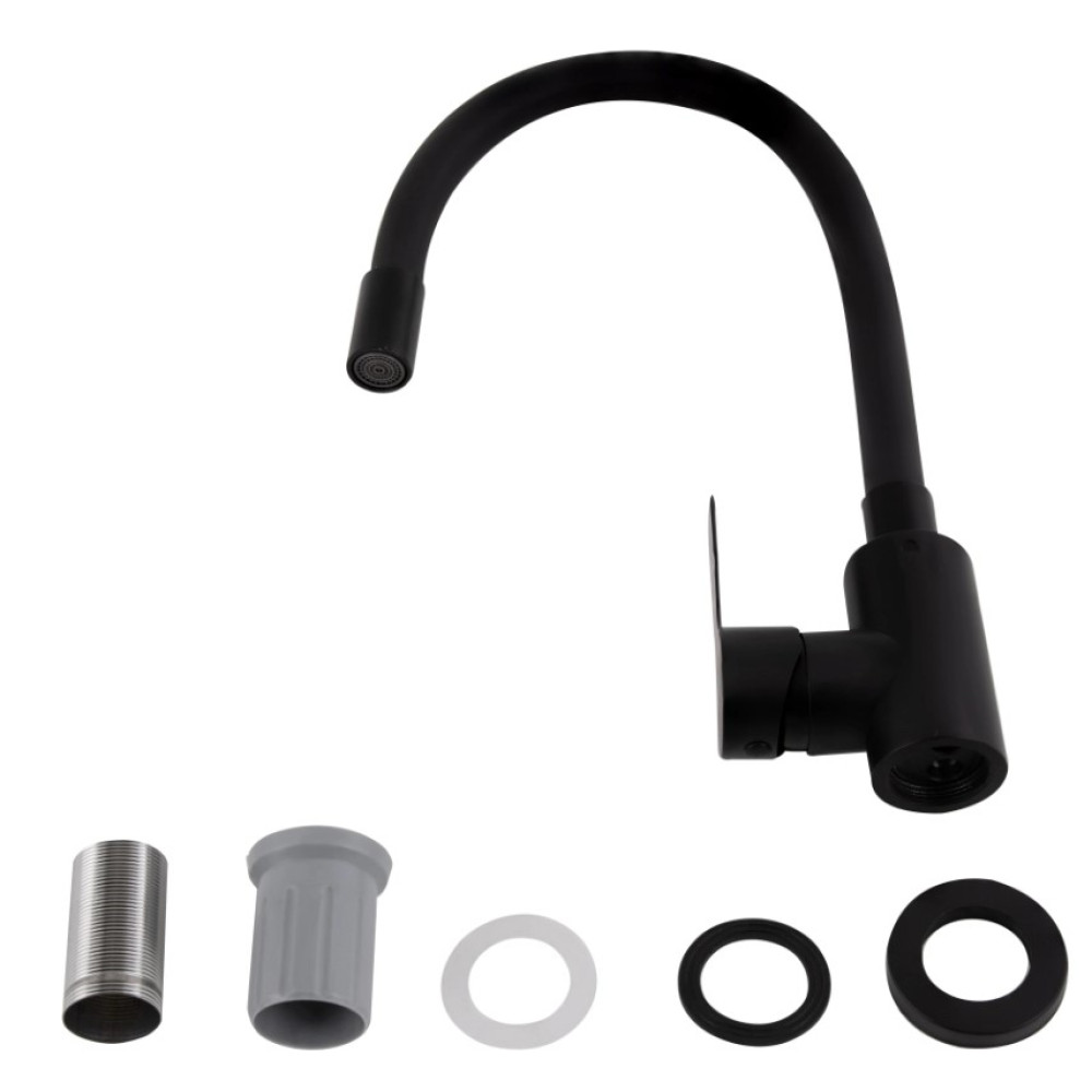 Смеситель для кухни Brinex Pure 015F3 с гибким изливом Black Matt BRIPUR015F3BLM