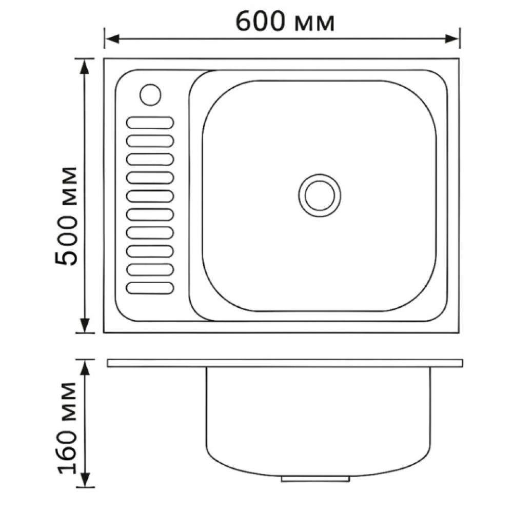 Кухонна мийка Brinex 6050-R 0.6 мм, накладна BRIN6050RSAT06