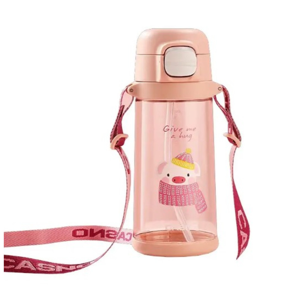 Бутылка для воды Casno 690 мл KXN-1219 Розовая (Свинка) с трубочкой (KXN-1219_Pink)
