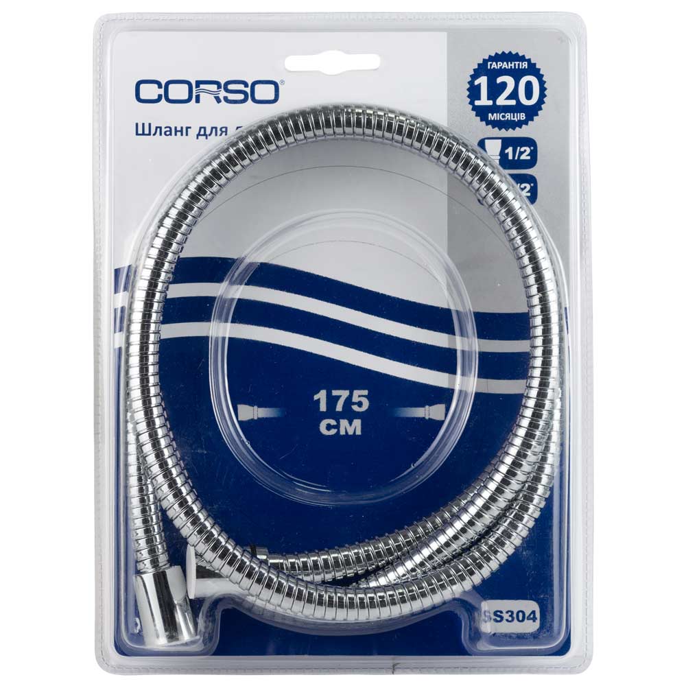 Шланг для ручного душу Corso 1/2" хромований з підшипником 175 см (9691912)