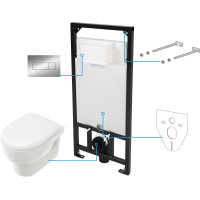 Инсталляция Deante Avis 6 в 1 белая (панель смыва + унитаз с сиденьем Soft Close + звукоизолирующая прокладка) CDAS6ZPW