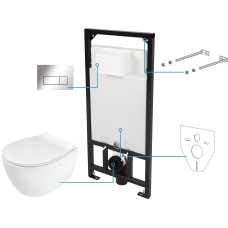 Инсталляция Deante Silia 6 в 1 белая (панель смыва + унитаз с сиденьем Soft Close + звукоизолирующая прокладка) CDLS6ZPW
