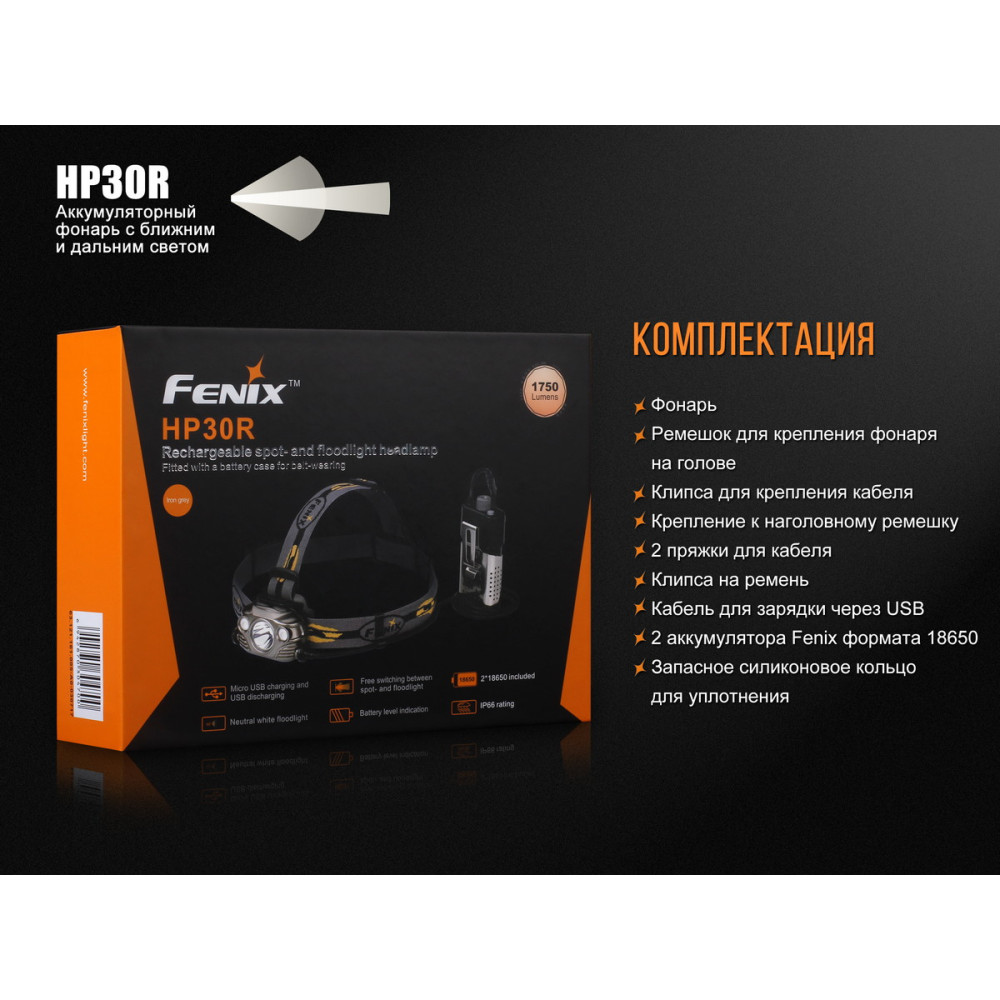 Ліхтар налобний Fenix V2.0 HP30Rgrey