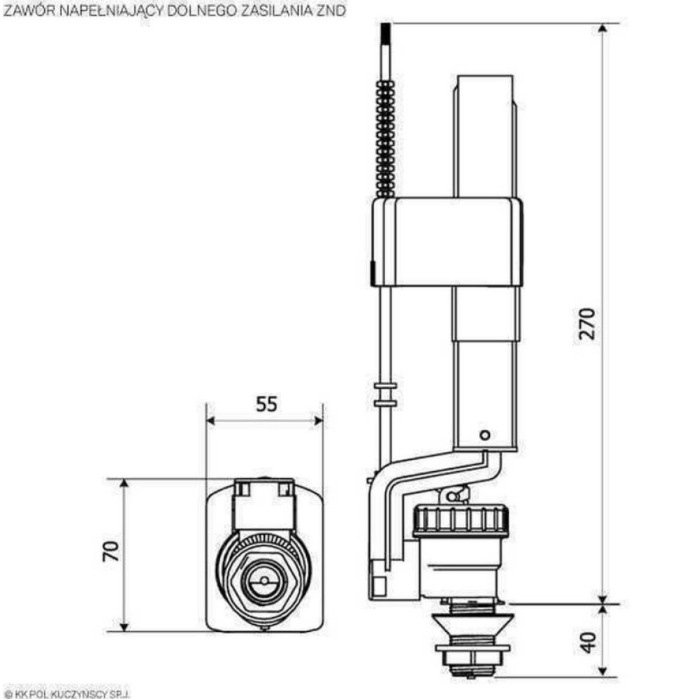 Клапан заповнення K.K.POL ZND/111- 1/2″ РР, нижнє пластик