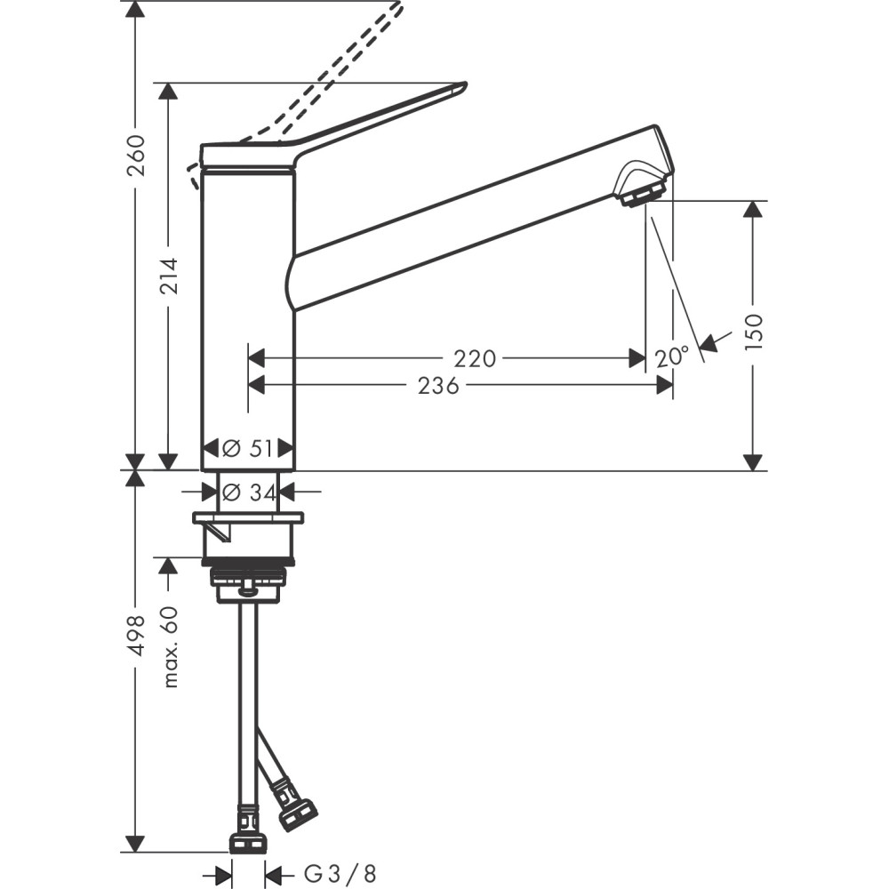 Змішувач для кухні Hansgrohe M33 150 1jet EcoSmart (74811000)