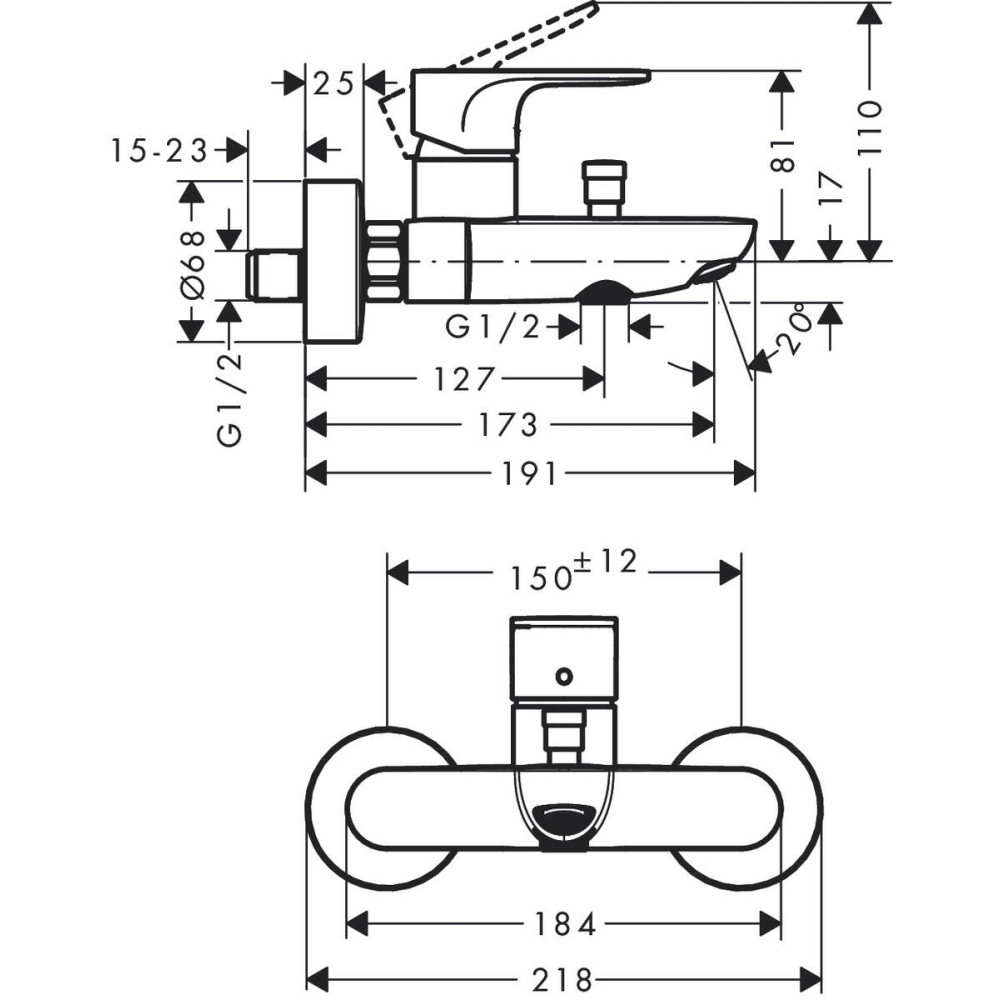 Змішувач для ванни Hansgrohe Rebris S (72440670)