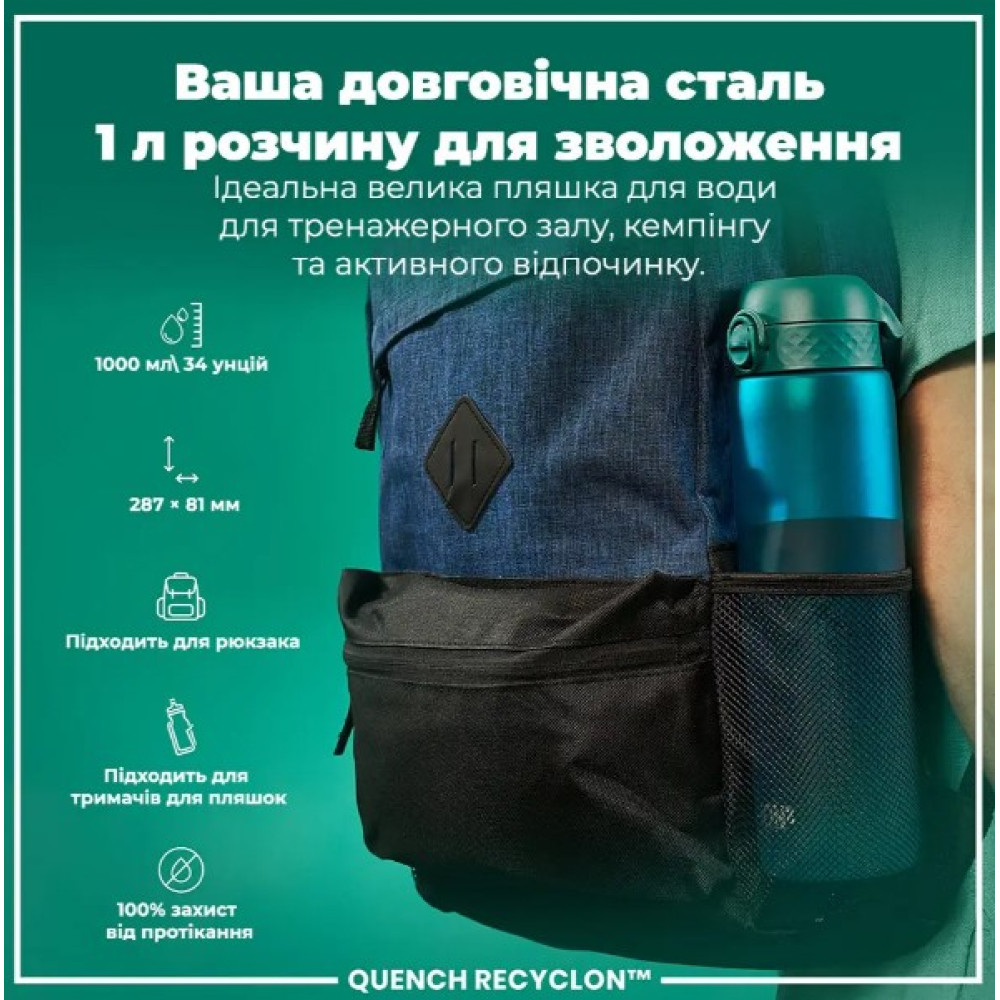 Пляшка для води ION8 1000 мл (ЭКО бутылка) BPA Free, Aqua (I8RF1000AQU)