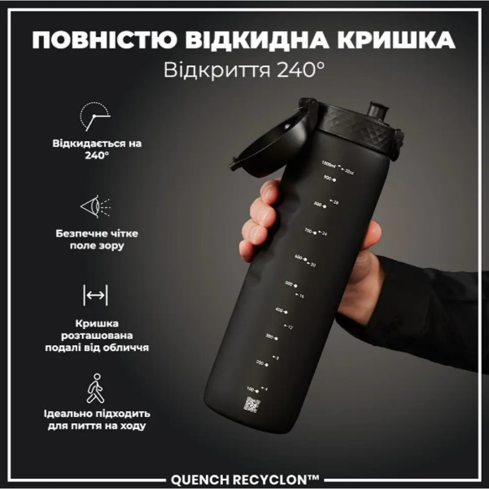 Бутылка для воды ION8 1000 мл (ЭКО бутылка) BPA Free Black (I8RF1000BLK)