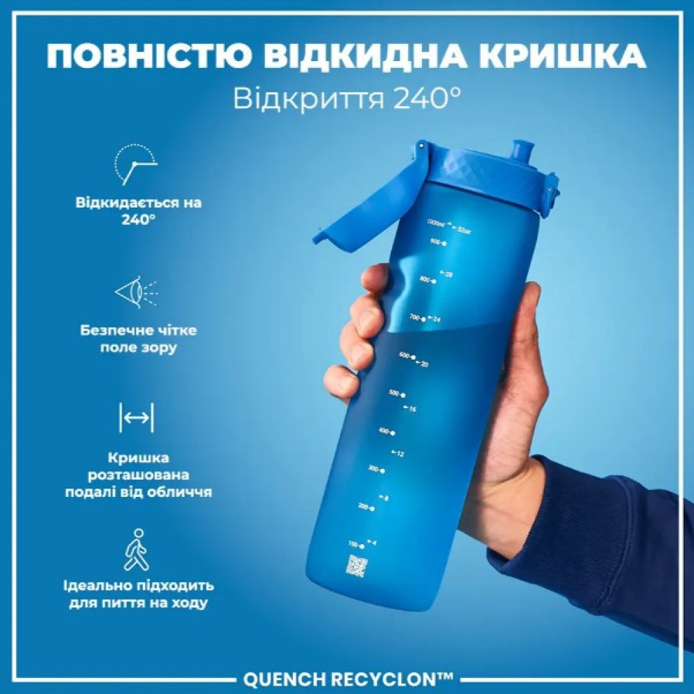 Бутылка для воды ION8 1000 мл (ЭКО бутылка) BPA Free Blue (I8RF1000BLU)
