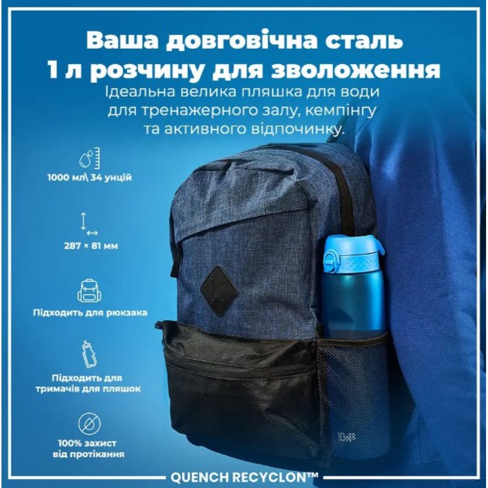 Бутылка для воды ION8 1000 мл (ЭКО бутылка) BPA Free Blue (I8RF1000BLU)