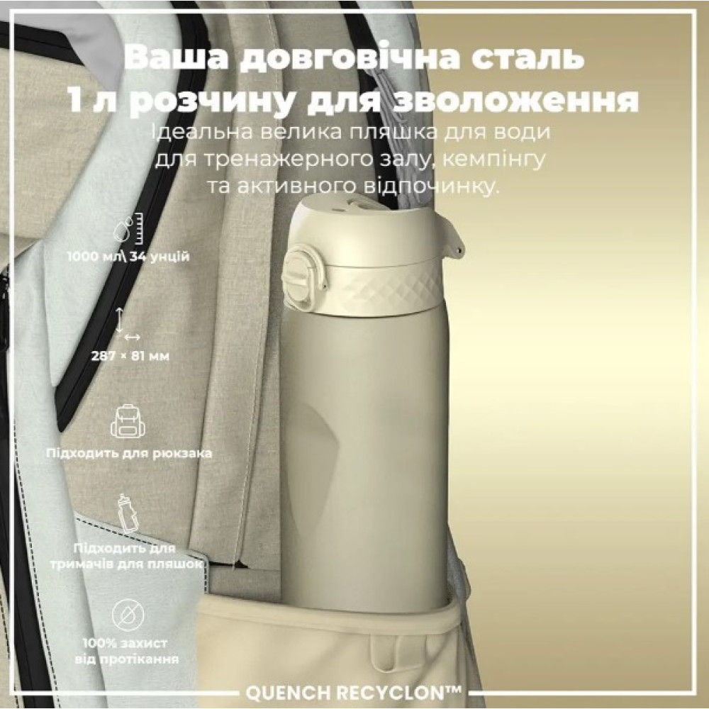 Бутылка для воды ION8 1000 мл (ЭКО бутылка) BPA Free Creamy White (I8RF1000CWHI)