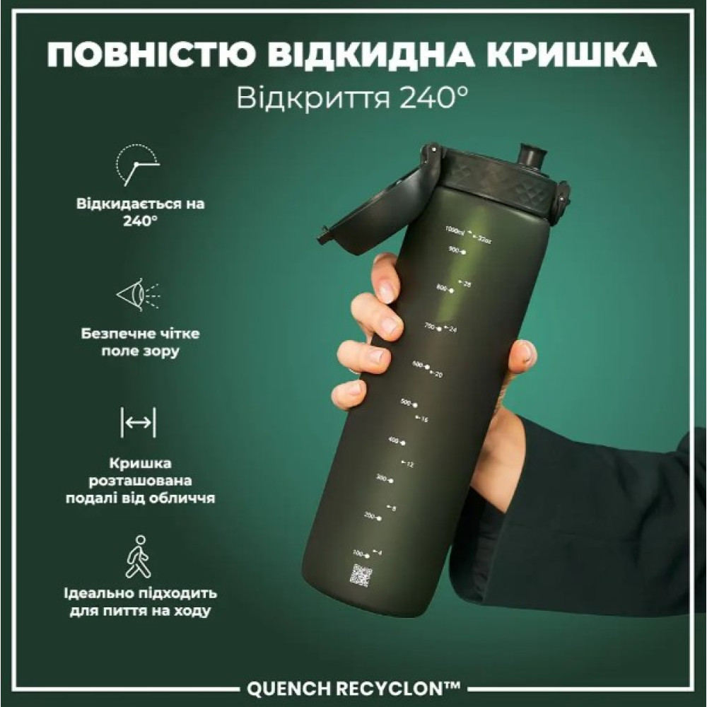 Бутылка для воды ION8 1000 мл (ЭКО бутылка) BPA Free, Dark Green (I8RF1000DGRE)