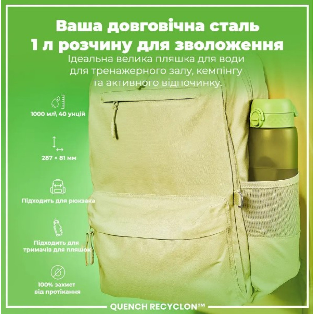 Пляшка для води ION8 1000 мл (ЕКО пляшка) BPA Free Green (I8RF1000GRE)