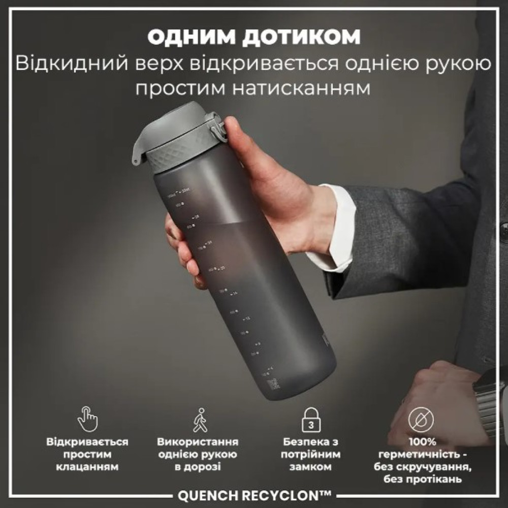 Бутылка для воды ION8 1000 мл (ЭКО бутылка) BPA Free Grey (I8RF1000GRY)