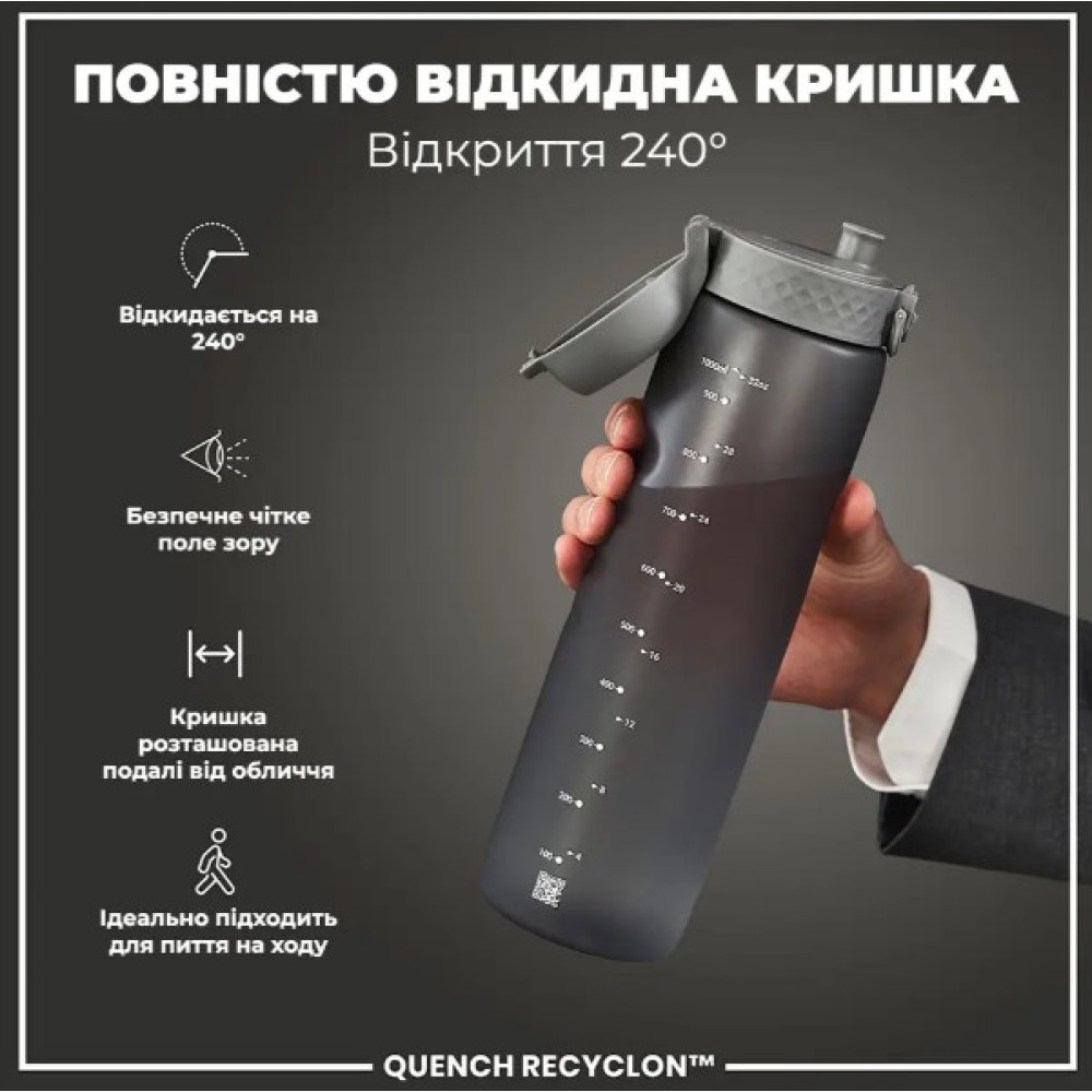 Бутылка для воды ION8 1000 мл (ЭКО бутылка) BPA Free Grey (I8RF1000GRY)
