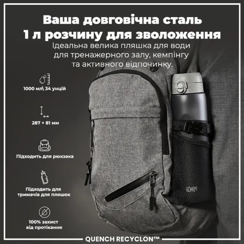 Бутылка для воды ION8 1000 мл (ЭКО бутылка) BPA Free Grey (I8RF1000GRY)