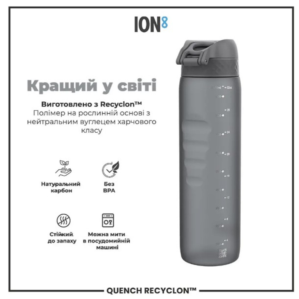 Бутылка для воды ION8 1000 мл (ЭКО бутылка) BPA Free Grey (I8RF1000GRY)