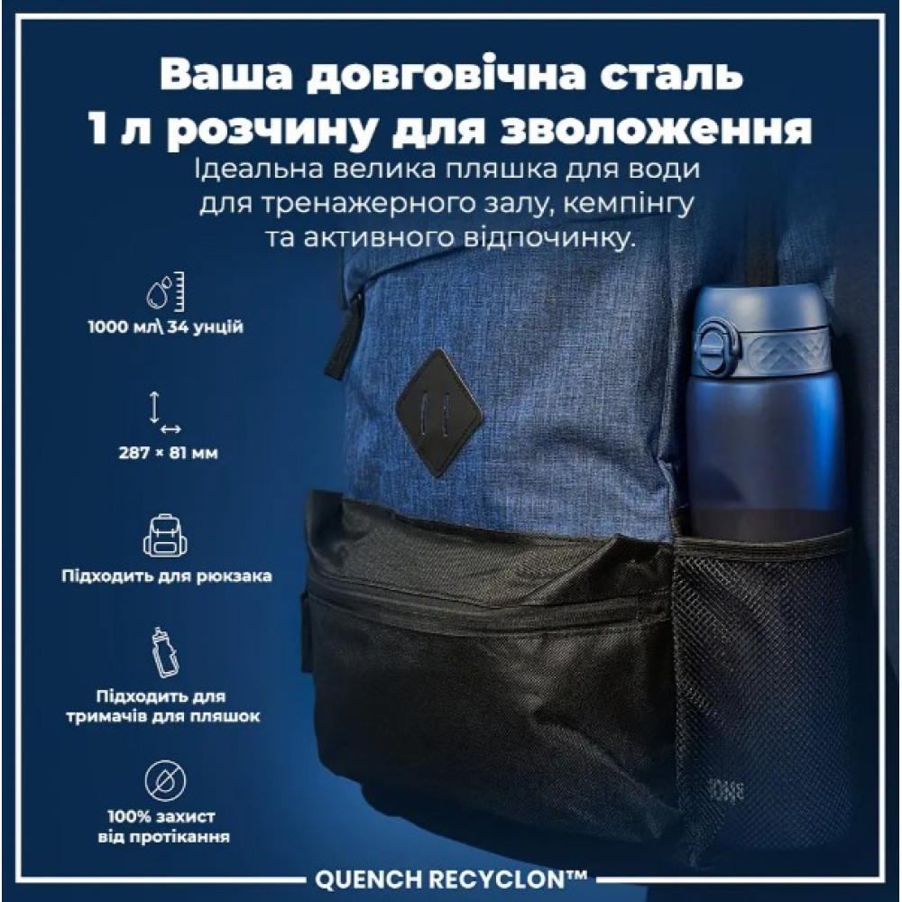 Бутылка для воды ION8 1000 мл (ЭКО бутылка) BPA Free Navy (I8RF1000NAV)