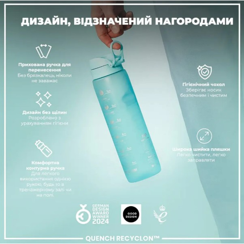 Бутылка для воды ION8 1000 мл BPA Free Times To Drink (ЭКО бутылка) Sonic Blue (I8RF1000PBMOT2)