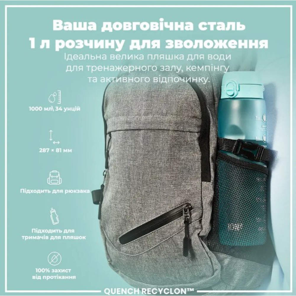 Бутылка для воды ION8 1000 мл BPA Free Times To Drink (ЭКО бутылка) Sonic Blue (I8RF1000PBMOT2)