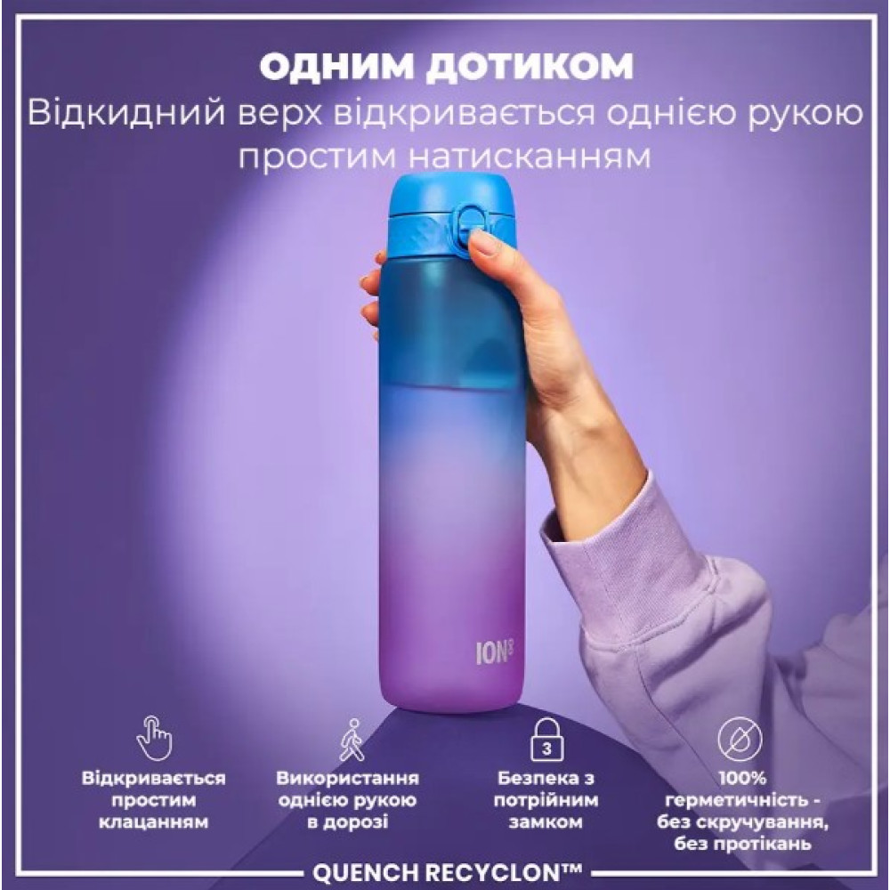 Пляшка для води ION8 1000 мл BPA Free Times To Drink (ЕКО пляшка) Blue & Pink (I8RF1000PBPMOT)