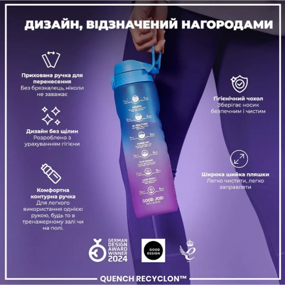 Пляшка для води ION8 1000 мл BPA Free Times To Drink (ЕКО пляшка) Blue & Pink (I8RF1000PBPMOT)