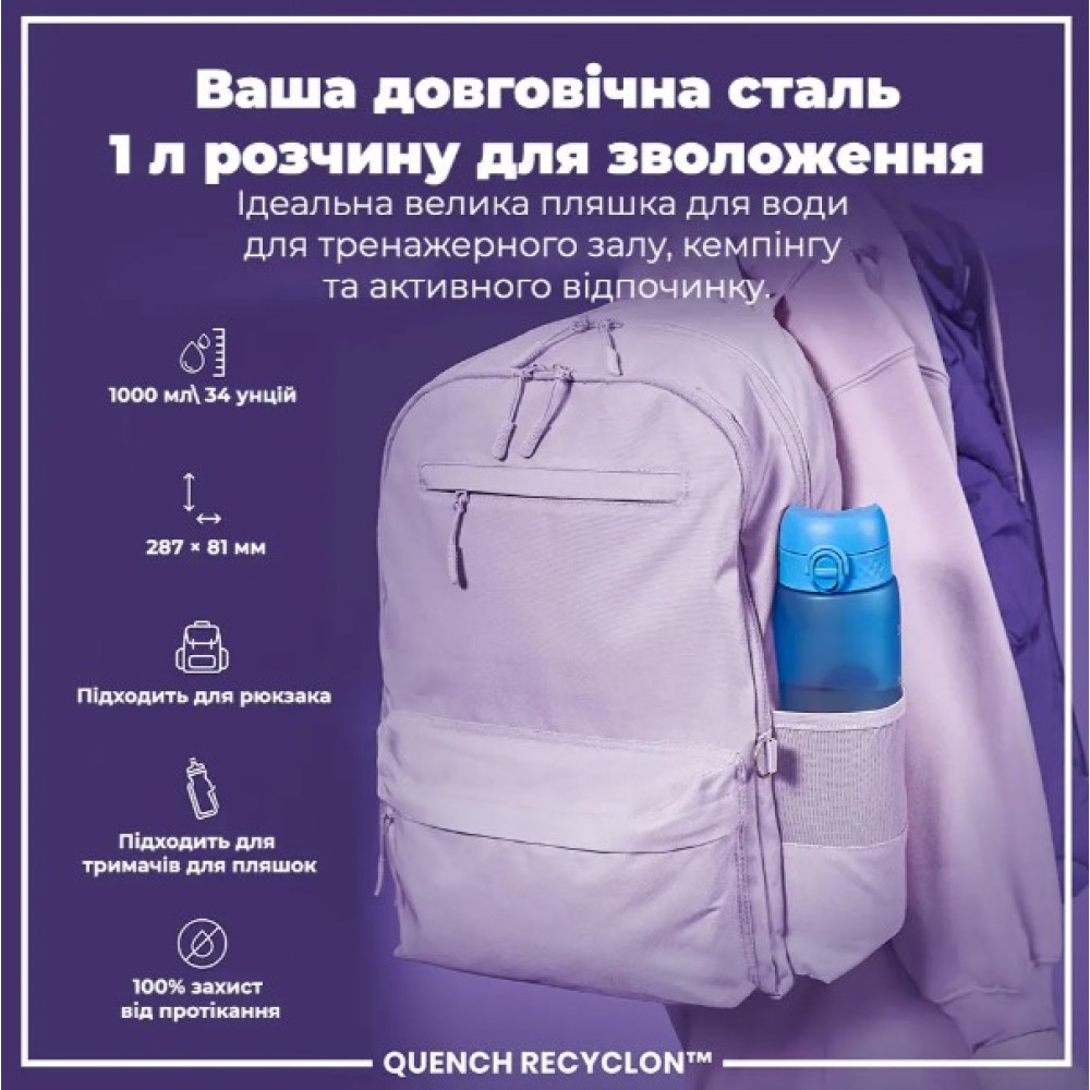 Пляшка для води ION8 1000 мл BPA Free Times To Drink (ЕКО пляшка) Blue & Pink (I8RF1000PBPMOT)